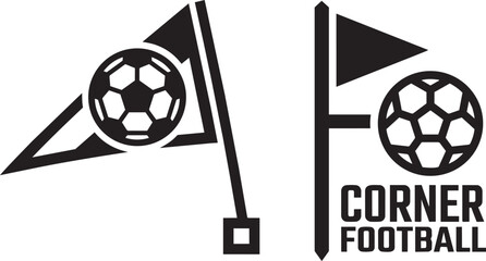 Football Corner Flag And Soccer Ball Emblem Minimal Sports Vector Logo Illustration Solid Color Design © Mithu25