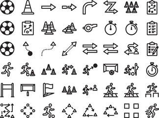 Naklejka premium Football Training Drill Icons Minimal Coaching Sports Vector Illustration Solid Color Set Design