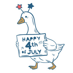 Happy 4th of july goose holding holiday sign and wearing star headband vector © Pattern  CF ID:77