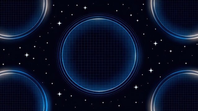 Abstract blue glowing circles in space