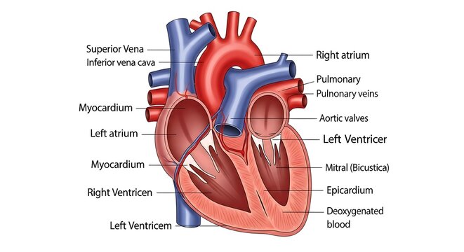 Detailed anatomical diagram of the human heart structure.