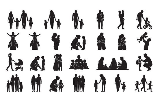 Mother Father Child Silhouette Vector Pack