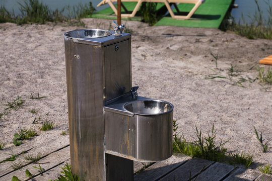 Stainless beach drinking fountain lakeside