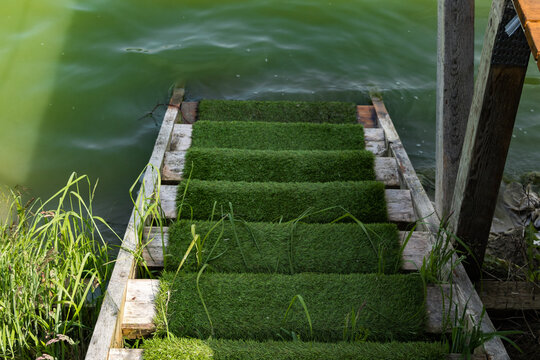 Lake access stairs with artificial turf