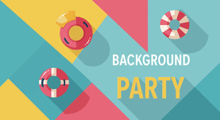 Summer Party Background with Rings and Lifebuoys, Flat Design © Sumber