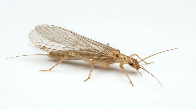 Isolated termite with transparent wings on white background, suitable for educational materials, pest control design, and entomology resources.