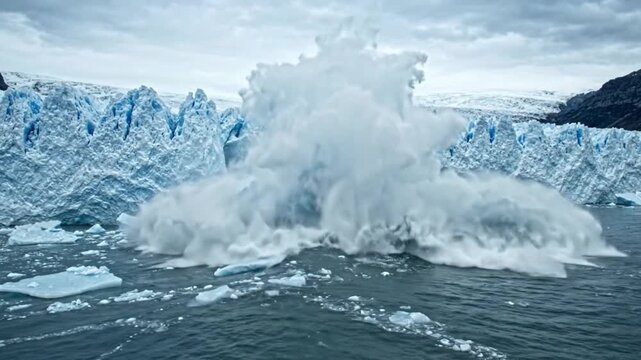 Massive iceberg calving from the perito moreno glacier in patagonia, argentina