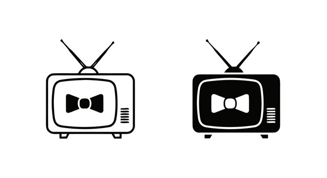Vector illustration of retro television set icons with bow tie symbol on screen on a transparent background