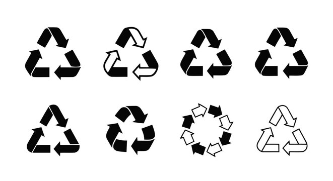 Vector illustration of set of recycling symbols on a transparent background