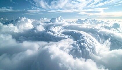 Naklejka premium Aerial View of a Swirling Cloud Formation Above the Atmosphere.