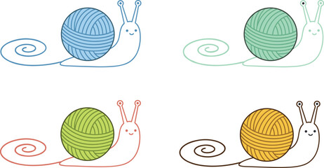 Playful snail yarn illustration set with colorful shells, creative animal design, cute cartoon concept, and vector artwork © Sheikh