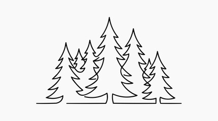 Obraz premium Evergreen Forest Line Art: A minimalist line drawing depicts a cluster of evergreen trees, creating a serene woodland scene with clean, flowing lines.