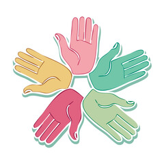 Fototapeta premium Colorful hands arranged in a star shape illustration
