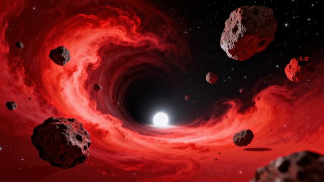 Space nebula with asteroids