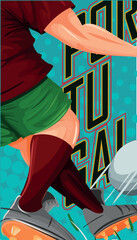 Jogador de futebol português chutando bola - design de cartaz ilustrado escrito Portugal  © Diogenes