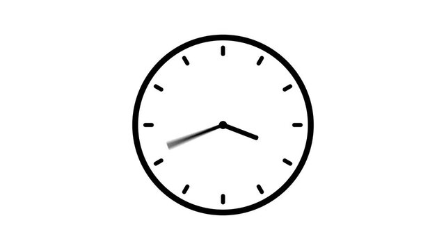 Black clock icon with moving arrows in 12 hour loop. Stopwatch animation. Motion graphics of timer concept