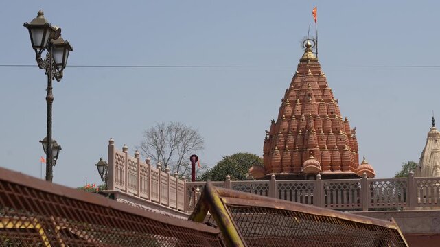 Mahakaleshwar Temple Shikhara Rising Above Temple Complex in Ujjain, India