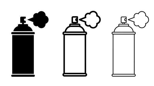 Silhouette and linear spray paint can icons with vapor cloud