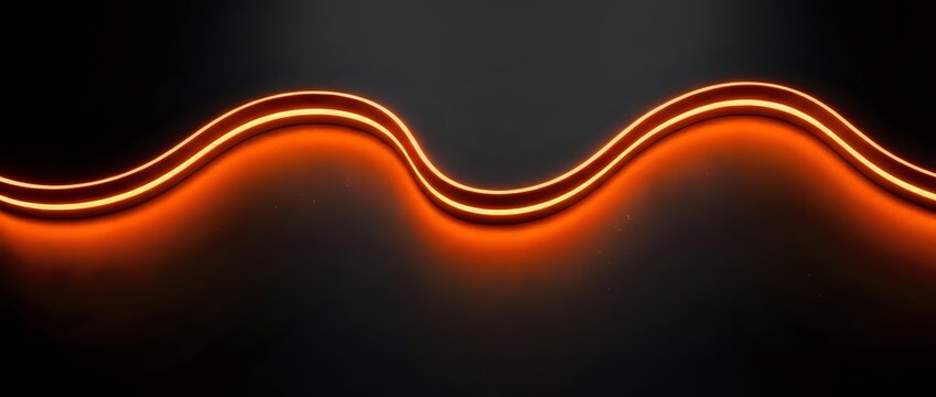 Glowing orange neon wave with smooth undulating curves on dark background, suitable for modern design, tech graphics, and digital artwork projects.