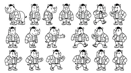 Obraz premium Cartoon Rhinoceros Character Mascot Set in Various Poses