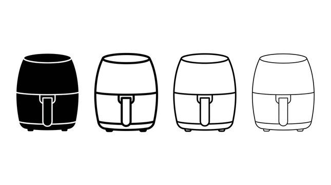 Minimalist air fryer icons in linear style for kitchen designs