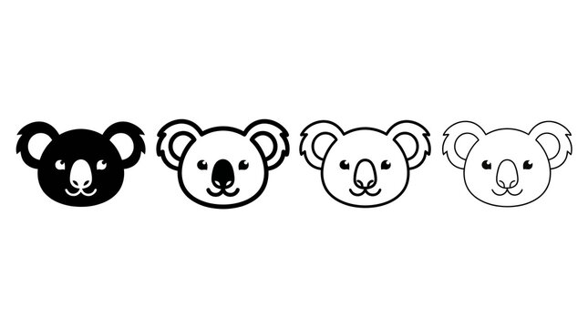 Cute koala faces in simple linear style for minimalist designs
