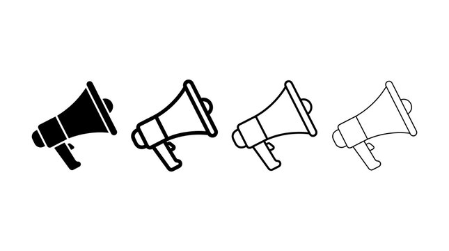 Megaphone icons in flat and outline styles for marketing and communication design