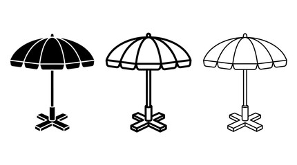 Obraz premium Isometric set of three beach umbrellas: solid, outline, linear styles