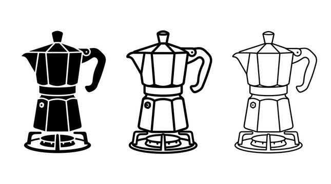 Classic moka pot silhouette trio in black and white style