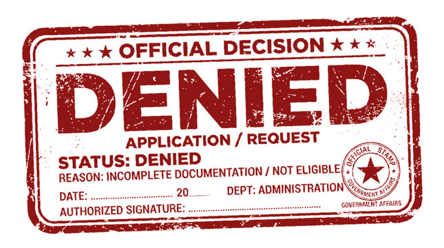 Red denied rubber stamp vector illustration for official application rejection