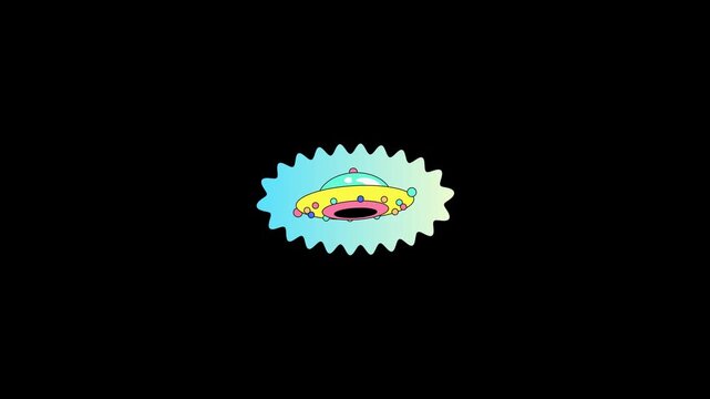 Cute Flying UFO Spaceship Cartoon Animation Loop on Black Background
