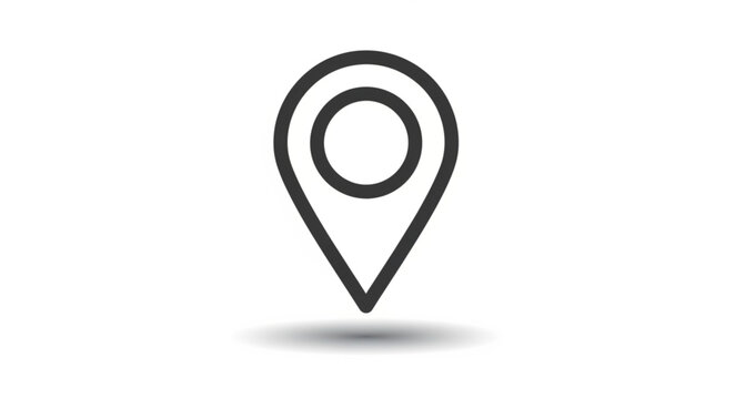 Simple Black Outline Map Pin Icon on White Background.