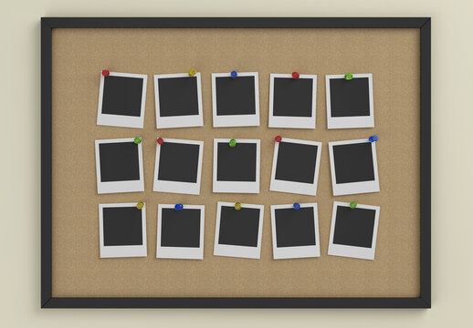 Instant Photos Pinned to a Cork Board Mockup