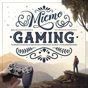 Handcrafted typography for micros gaming adventure calligraphy typography mountain landscape retro gaming controller