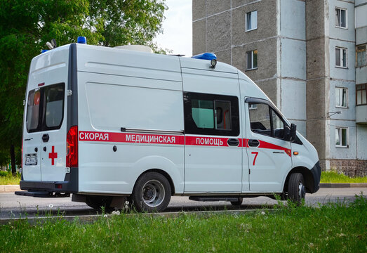 A white GAZel Next ambulance with red livery: Abakan, Russia - June 14, 2026