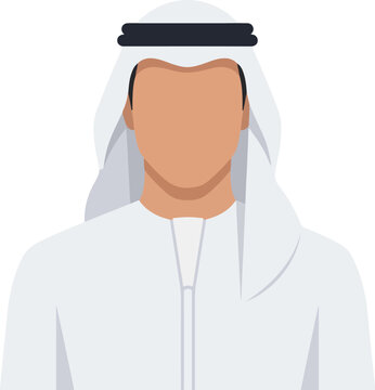 Arab man vector illustration, Middle Eastern male avatar icon, traditional Emirati clothing kandura thawb ghutra agal, faceless character design for business profile, modern flat vector isolated 
