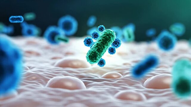 Macro View Of Skin Microbiome Featuring Colorful Bacteria And Microorganisms On Skin Surface Highlighting Importance Of Skin Health And Microbiome Research