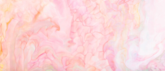 Fototapeta premium Abstract liquid surface with pastel pink peach and yellow spots and colorful streaks