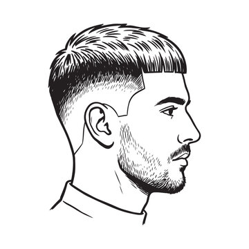 Profile view of a man with a modern fade haircut and beard isolated on white background