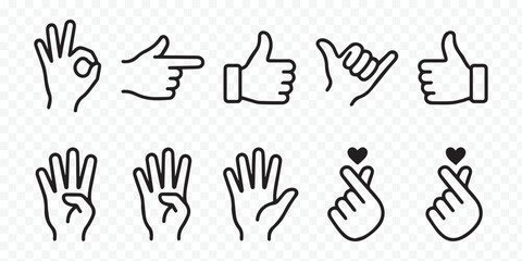 Fototapeta premium Hand gesture illustration, simple black outline, isolated on white background