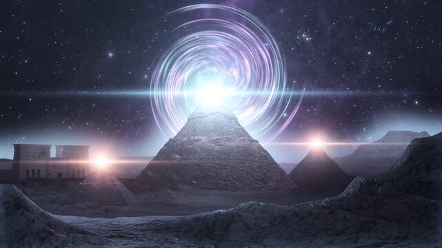 SciFi Giza Pyramids Blue Magenta Portal Cosmic Stargate Landscape - Loop Background