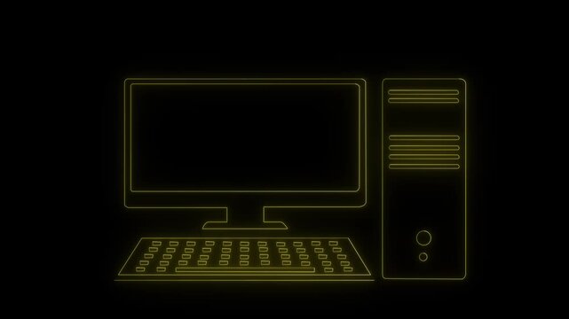 Computer Animation &ndash; Neon Desktop PC Outline.4k motion video 