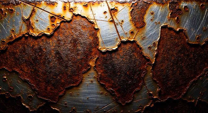 Rusty metal surface with peeling paint corrosion