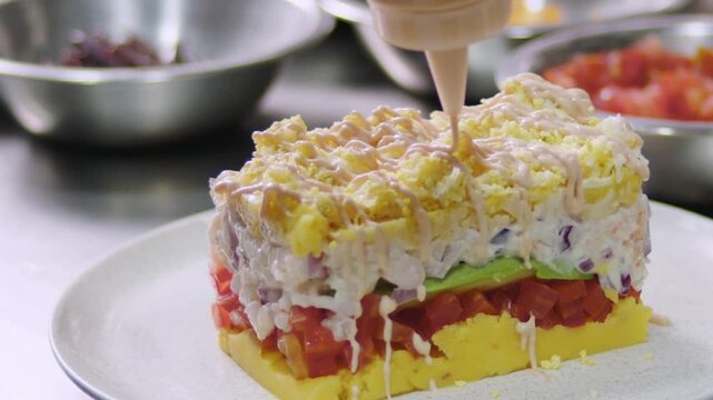 Preparing Peruvian Causa &ndash; Authentic Cooking stock video