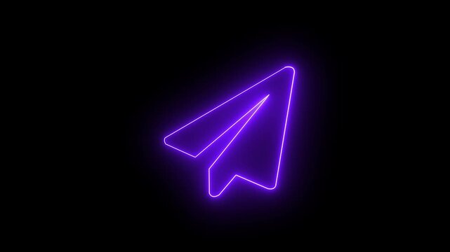 Neon Paper Plane Send Icon on Dark Background. neon paper rocket icon with dark background