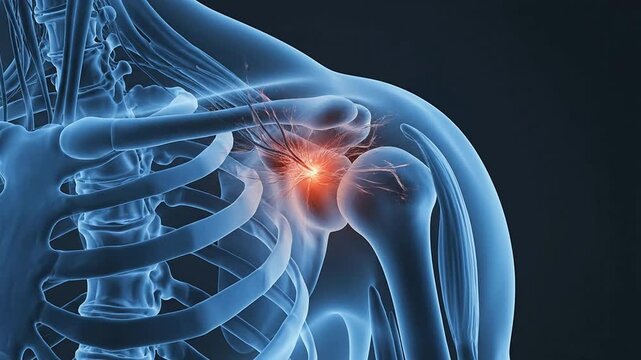 Rotator Cuff Muscle Injury Concept Visualization With Transparent Shoulder Anatomy Highlighting Injury Point