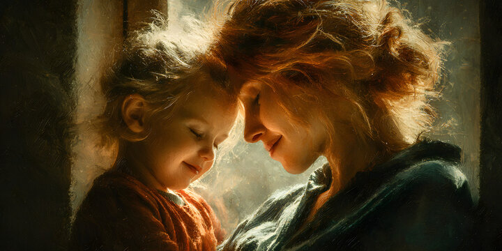 illustration of mother child relationship, generative AI