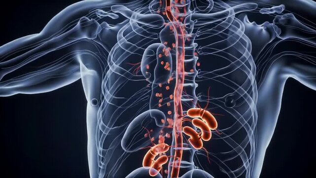 Thoracic Duct Visualization Within Transparent Torso Showcasing Lymphatic System Anatomy For Medical Education And Healthcare Technology Use