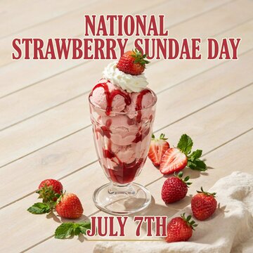 National Strawberry Sundae Day July 7th Delicious Dessert