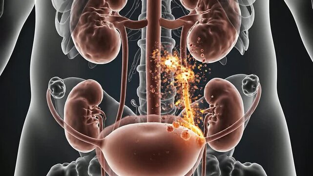 Urinary Tract Infection Visualization Featuring Inflammation in Bladder and Kidneys With Transparent Anatomy for Medical Education and Health Awareness